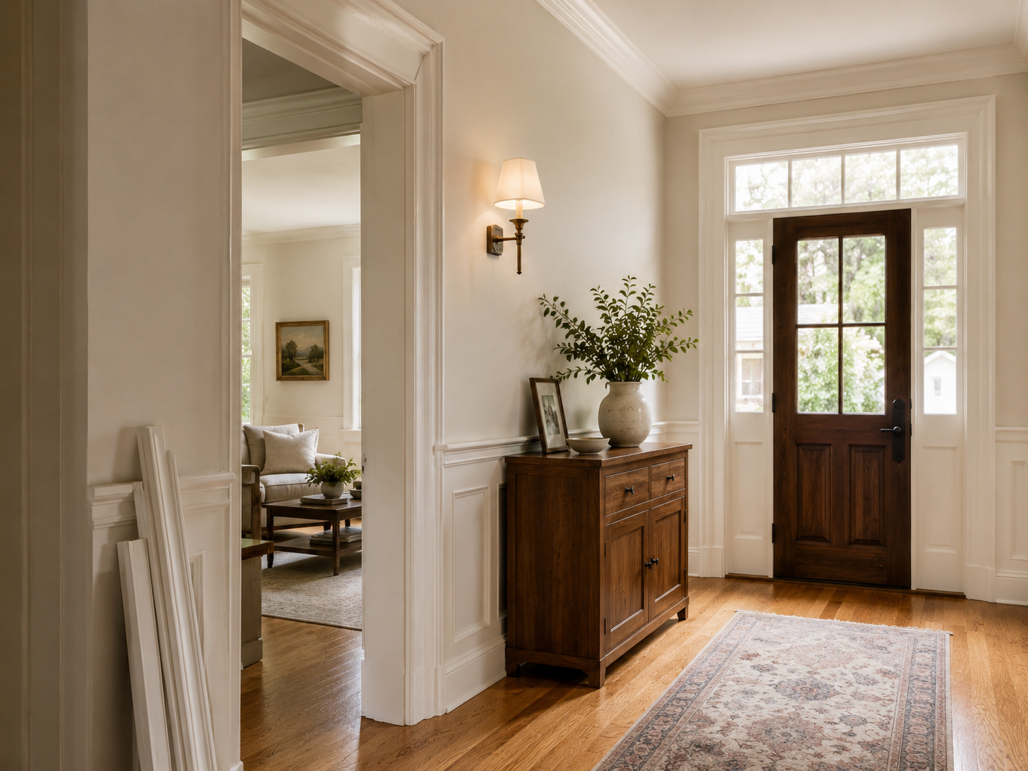 Entryway trim detail — residential finish carpentry by Primo Carpentry, Weston CT