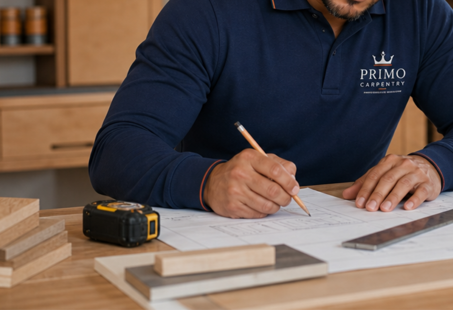 Primo Carpentry craftsman writing an itemized, no-obligation estimate on-site for a Connecticut project