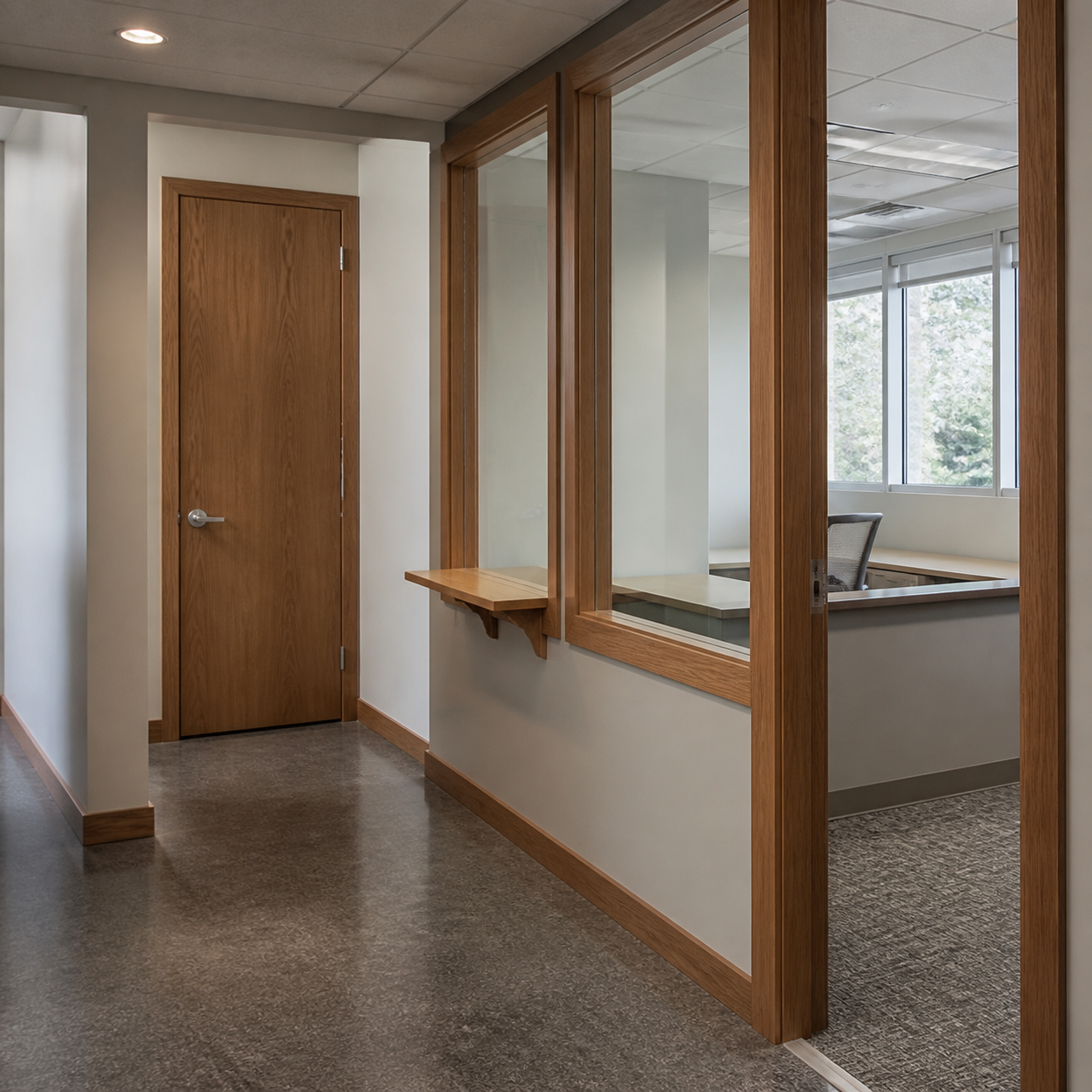 Finished commercial office build-out with coordinated interior carpentry and fitted details