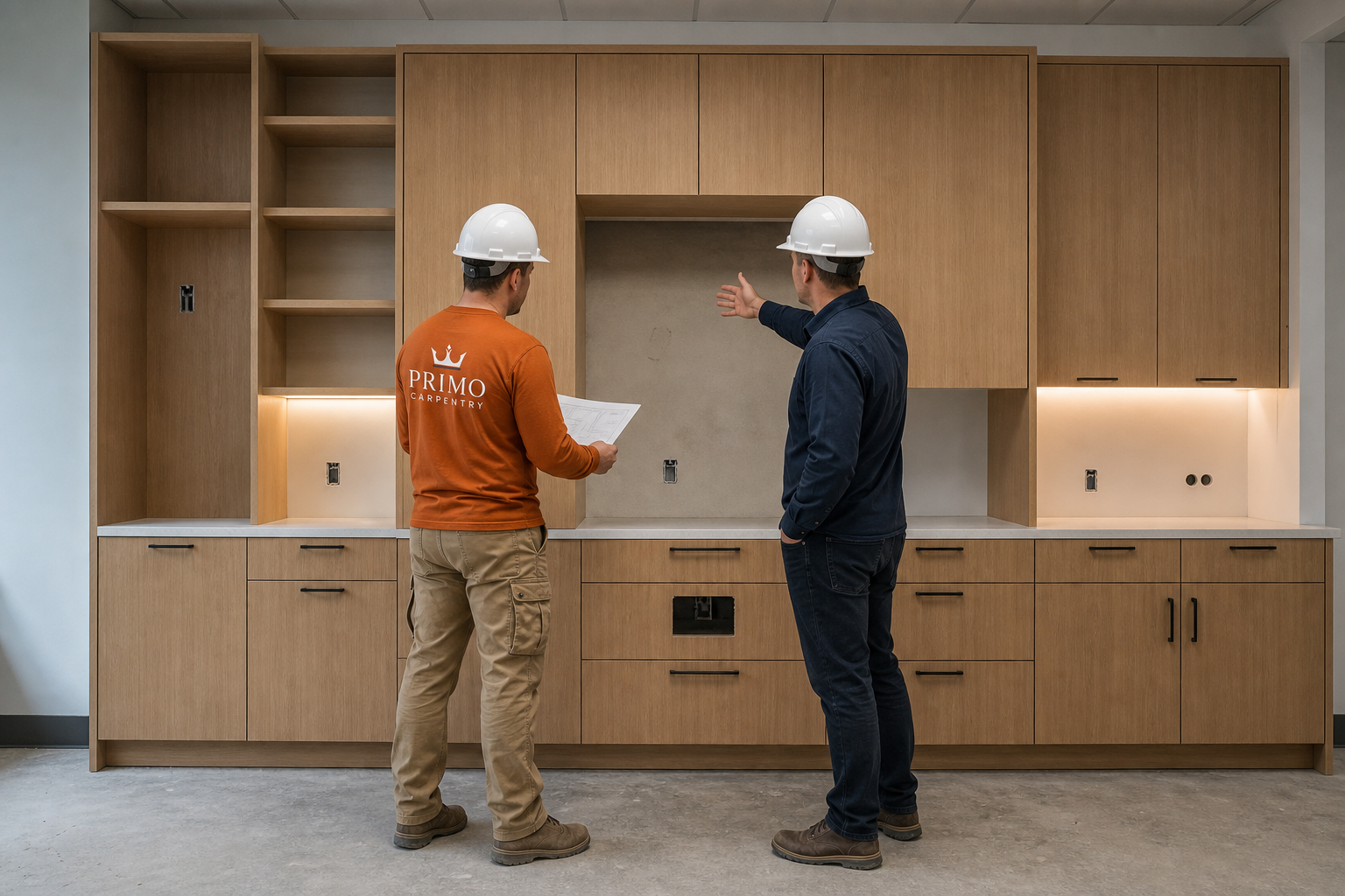 Commercial cabinetry wall interface reviewed against project plans