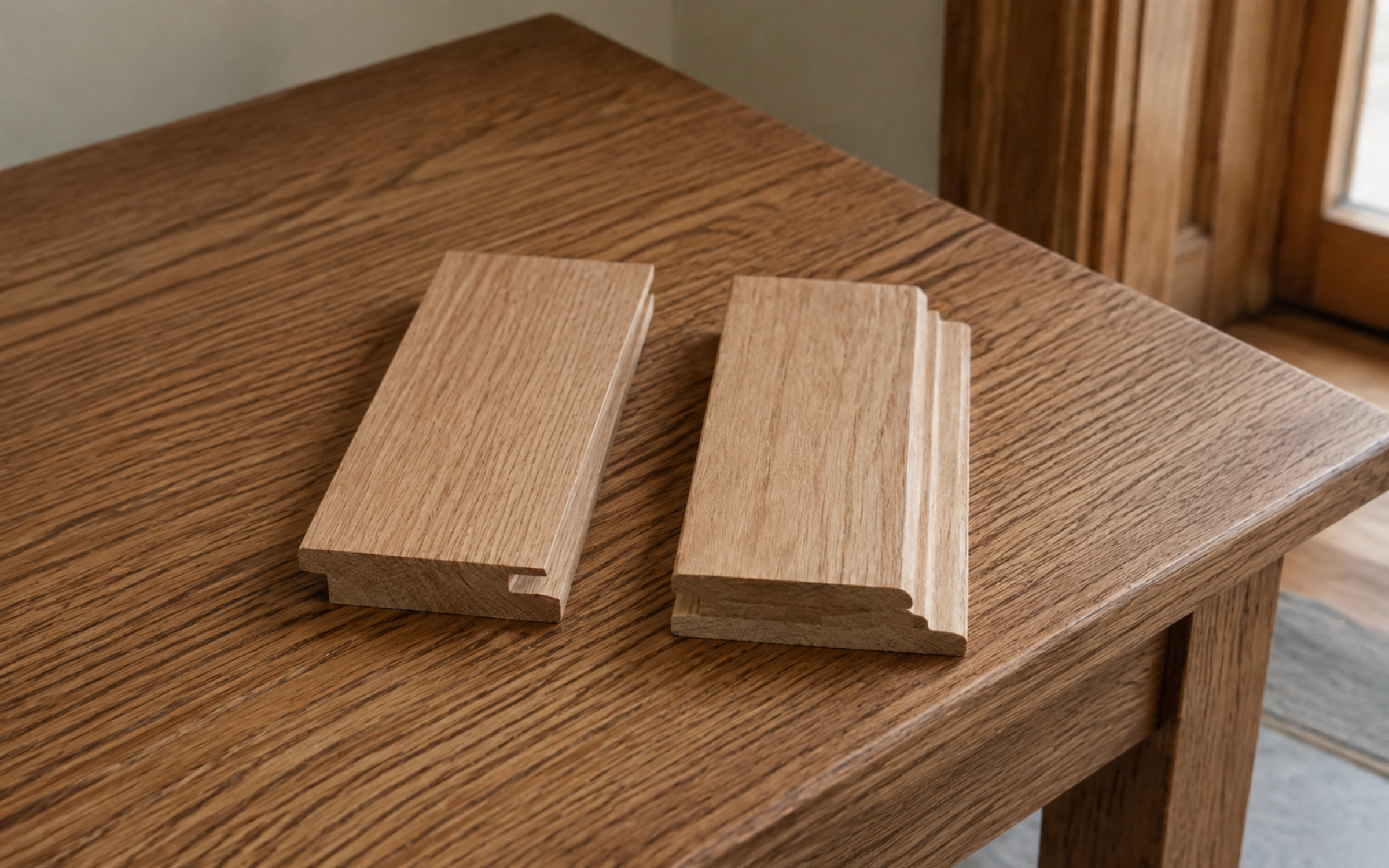 Two loose wood trim profile samples shown for comparison.
