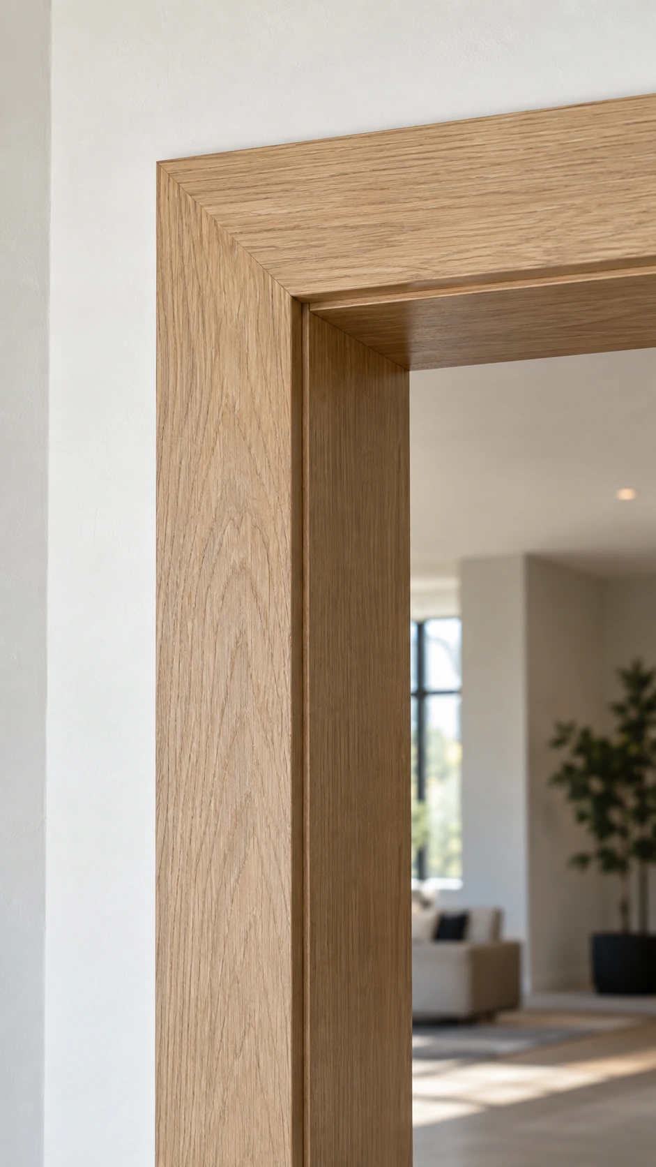Oak doorway casing with visible wood grain.