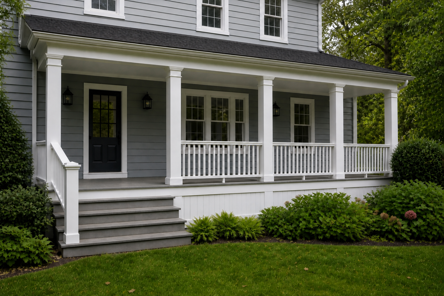 Exterior carpentry concept featuring porch and entry details.