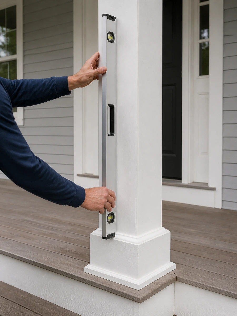 Exterior carpentry planning concept showing porch column measurement.